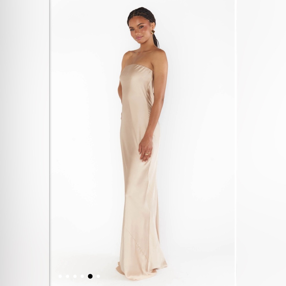 NWOT SHOW ME YOUR MUMU-Taylor Tube Maxi Dress Color Champagne Luxe Satin Size: L - Picture 2 of 8